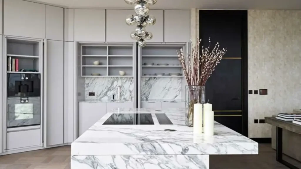 Arabescato white quartz stone residential project