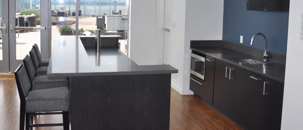 Dark Gray Quartz Stone for modern kitchen countertops and industrial style interiors