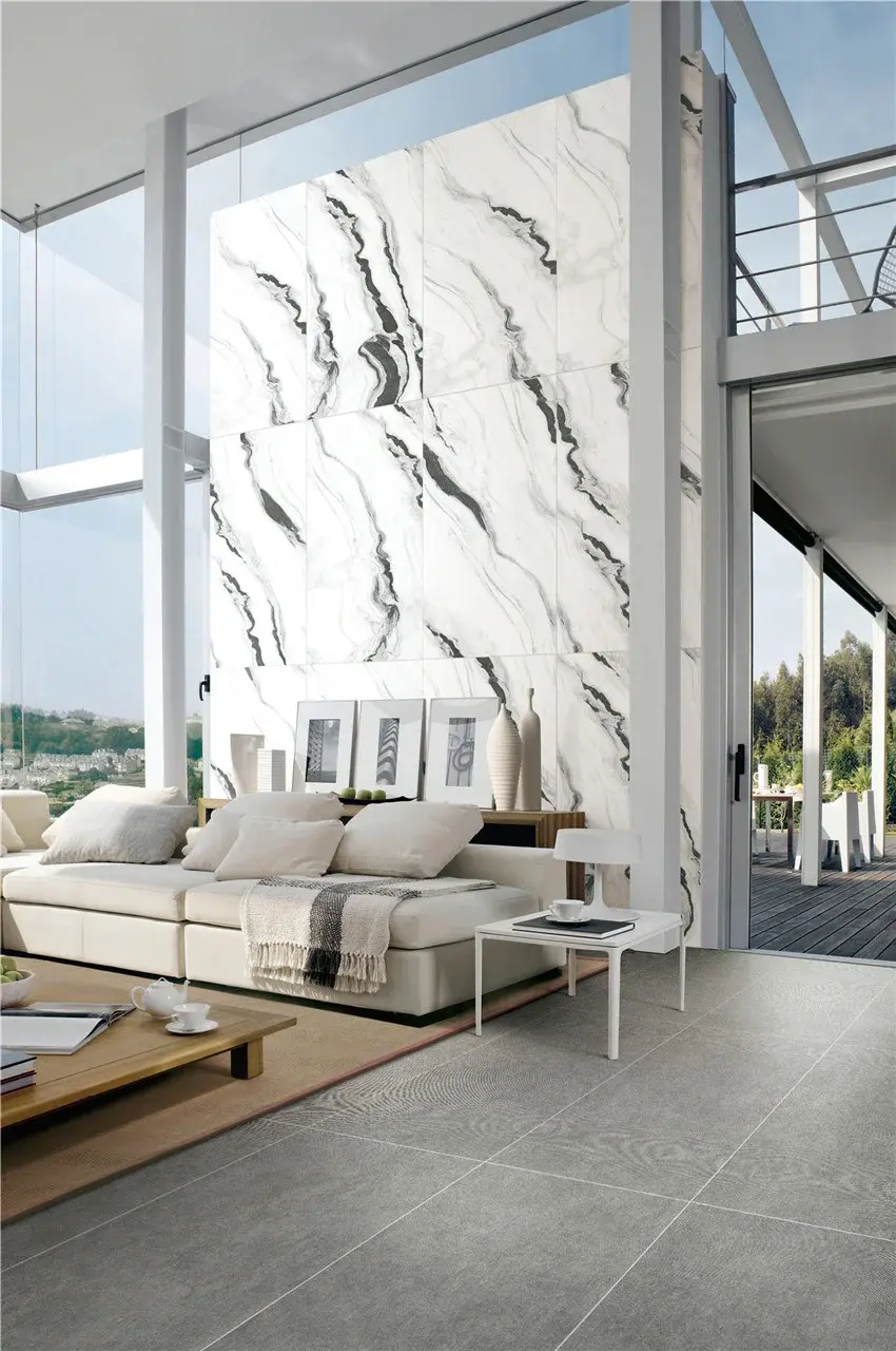Panda White Stone Slab Feature Wall Application