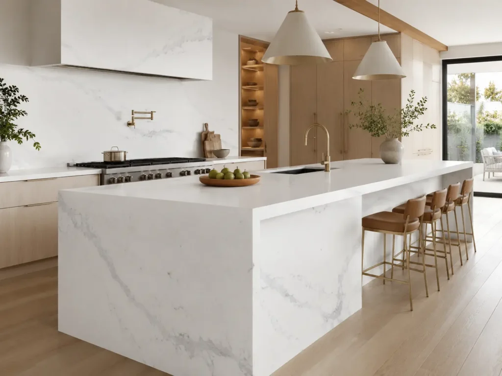 Quartz stone large Carrara residential project