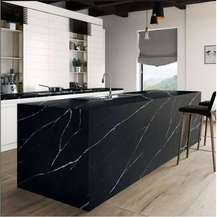Unique Calacatta Black Quartz Countertop Slab