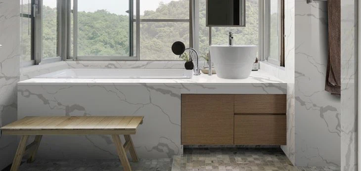 Solid white quartz countertops