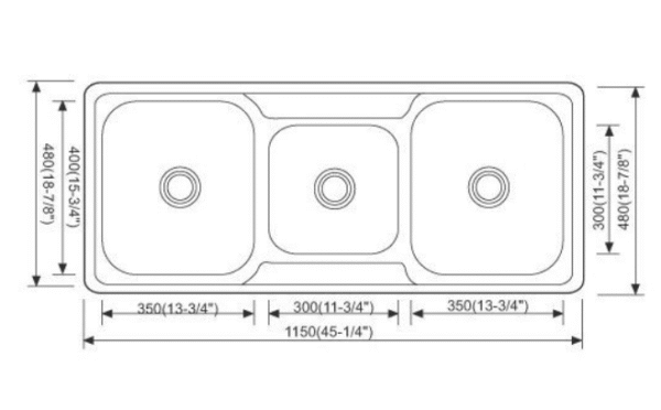 Triple Bowl Drop-in Sink Stainless Steel Kitchen Sink