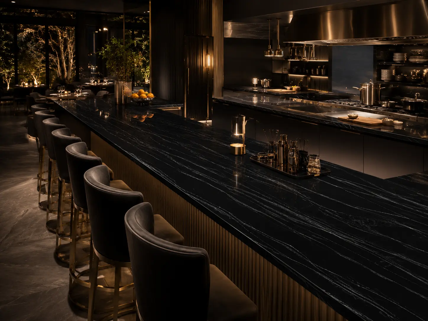 Black Quartz Restaurant Bar Kitchen Countertop