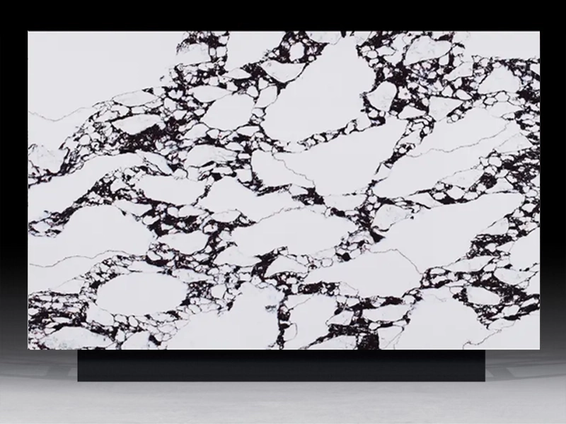 Calacatta polished artificial quartz slab, used for kitchen countertops