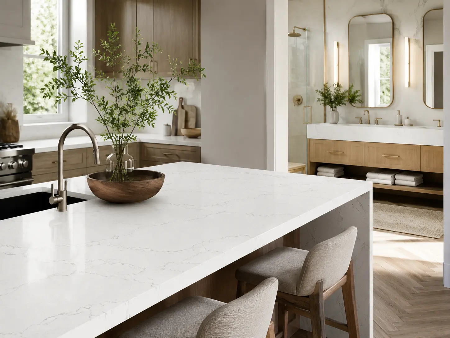 Super White Quartz slabs for countertop and vanity projects Super White Quartz slabs for countertop and vanity projects