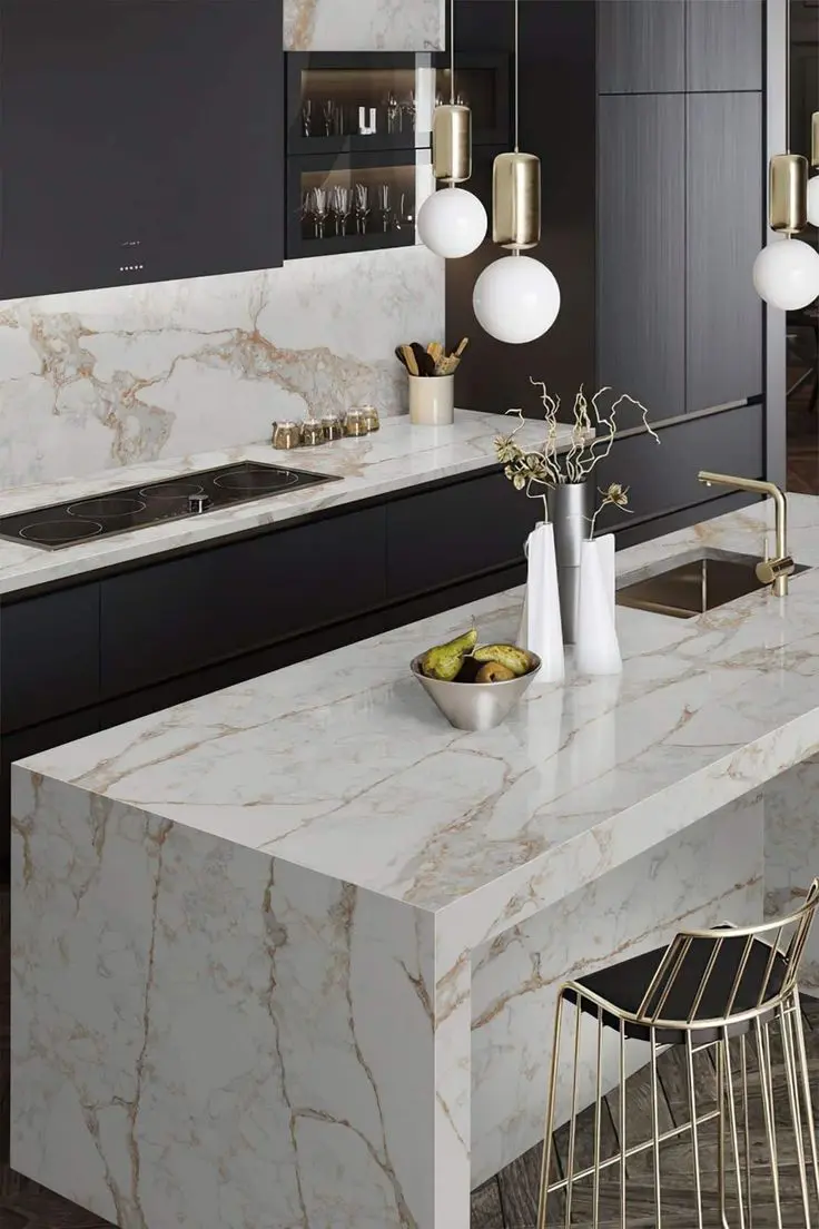 White Quarzo Calacatta Gold Pattern Artificial Quartz Slab Countertop