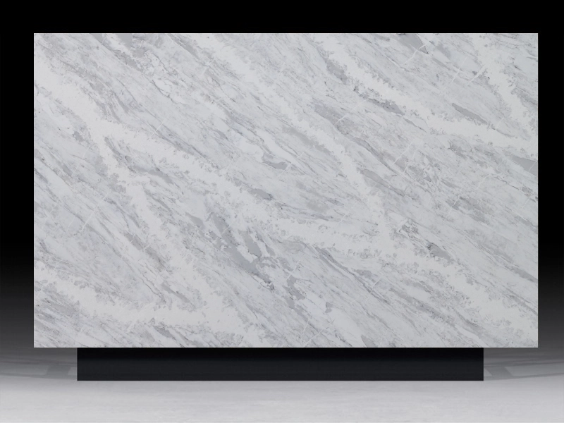 Laguna Quartz engineered stone countertop with gray veining, perfect for modern kitchen designs.