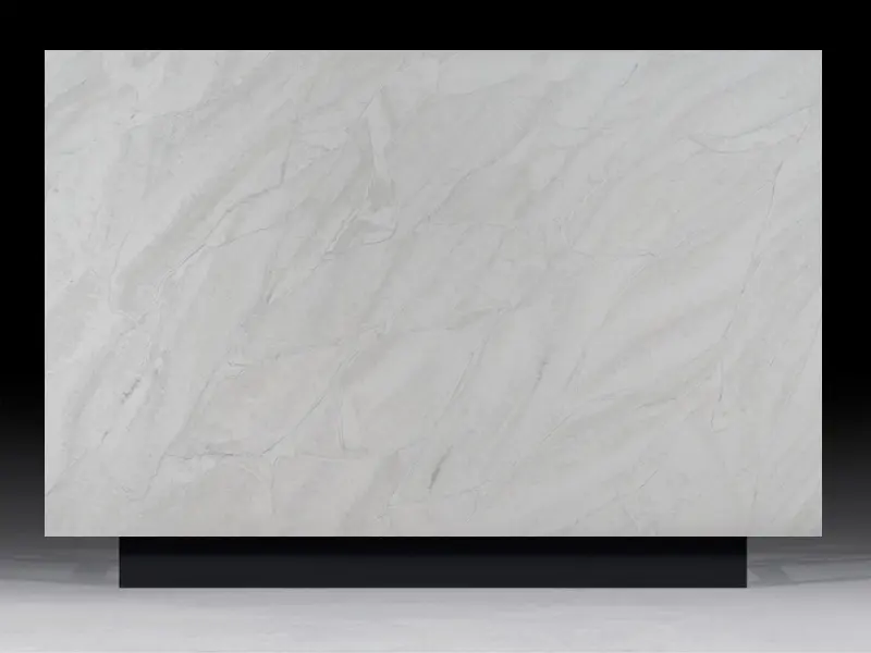 White Paradise Quartz engineered countertop with soft gray veining on a pristine white base, perfect for modern kitchen and bathroom designs.