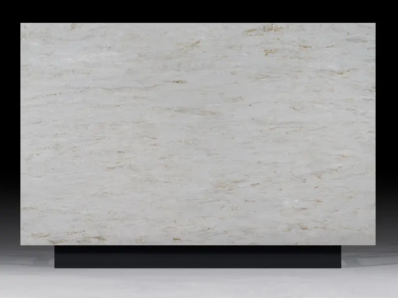 Nordic Gold Quartz countertop featuring a sleek white surface with warm golden veining, ideal for modern kitchen and bathroom designs.