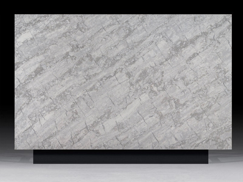 Luce Domani Grey Quartz countertop with soft gray tones and subtle veining, ideal for modern kitchens and bathroom designs.