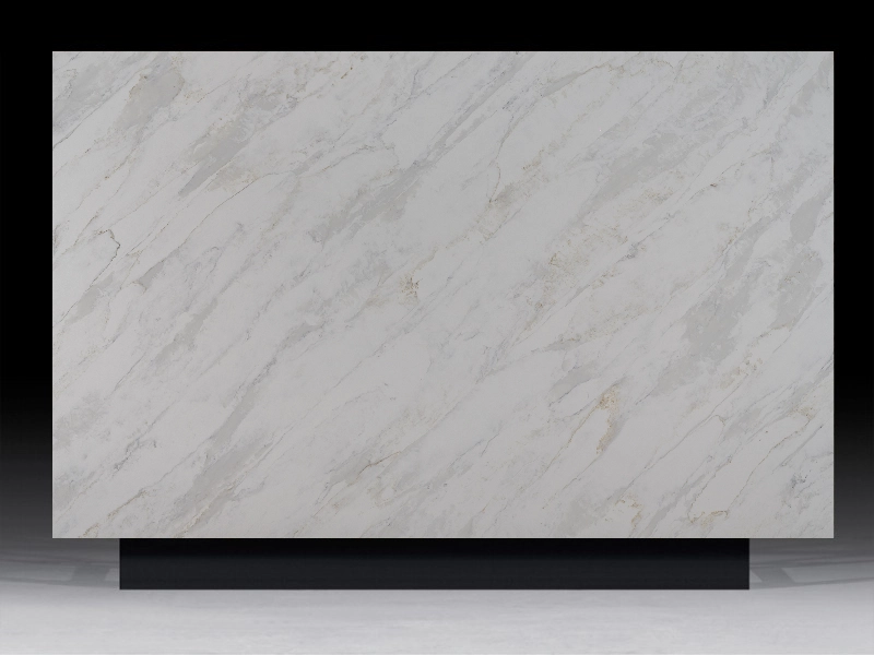 Metallic Blanco Quartz countertop featuring subtle metallic flecks on a sleek white base, ideal for modern kitchen and bathroom designs.