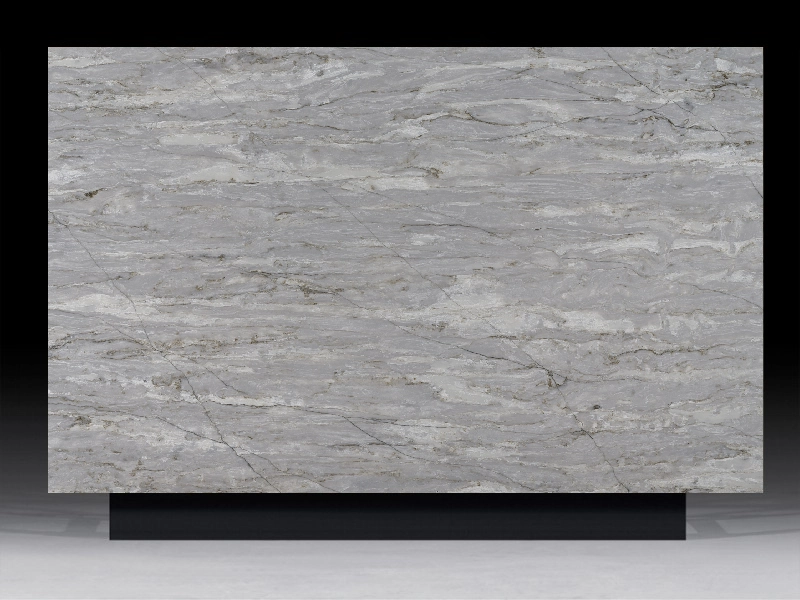 Bronze Lakeco Quartz countertop featuring a warm gray base with subtle bronze accents, perfect for modern kitchen and bathroom designs.