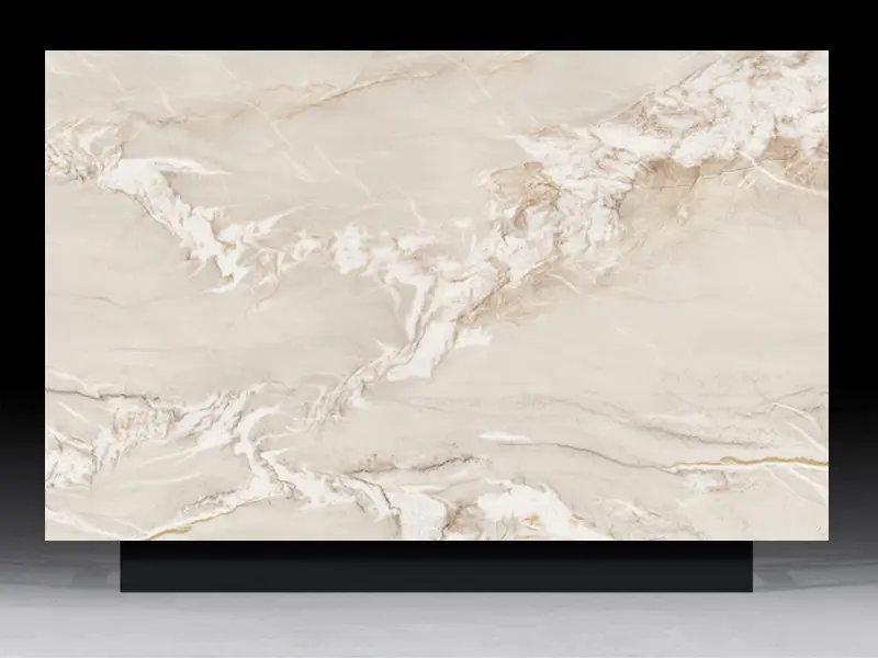 Elegant Taj Mahal Onyx Quartz Slab Sophisticated Warm-Toned Surfaces