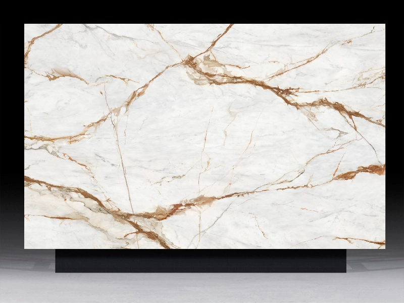 Exquisite Calacatta Amber Quartz Slab Luxury Surfaces for Prestigious Projects